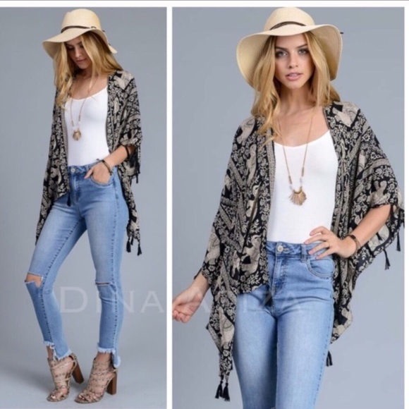 Last 1 New Boho Tassel Elephant Kimono Cardi - Picture 5 of 8